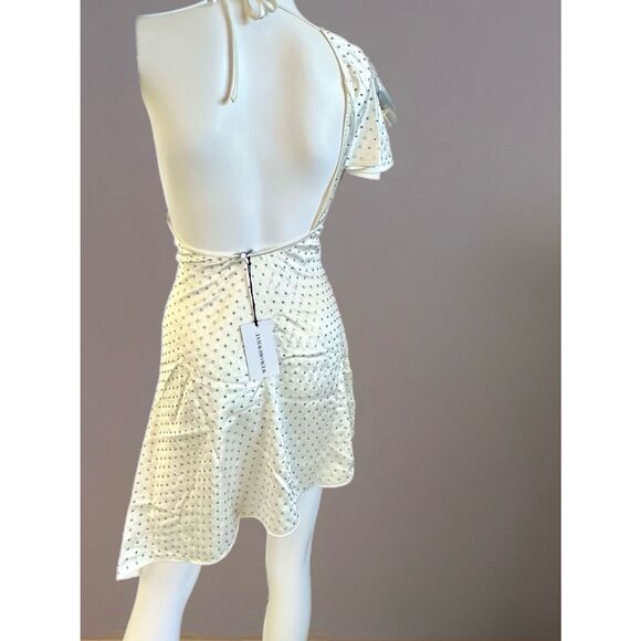 NWT WeWoreWhat silky charmeuse white asymmetrical dress with crystal Size 0 - Picture 3 of 7